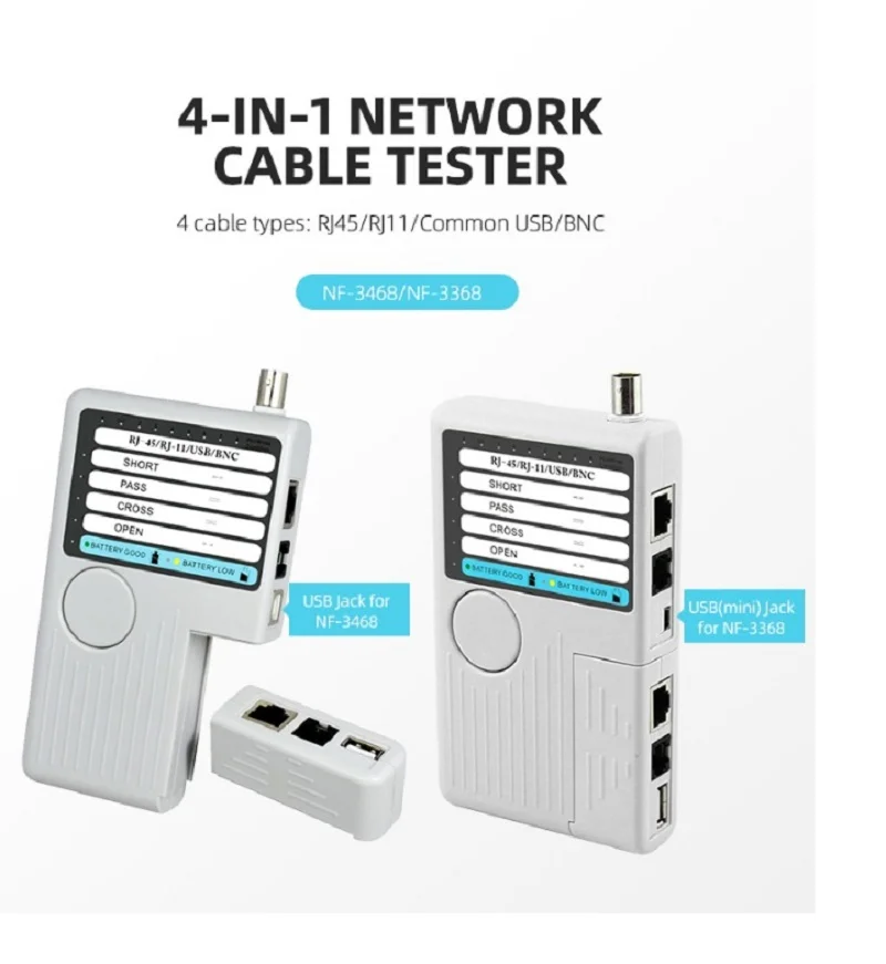 

NOYAFA NF-3368 4 in 1 Network Cable Continuity Tester RJ45/RJ11/USB/BNC LAN Cable Cat5 Cat6 Wiremap