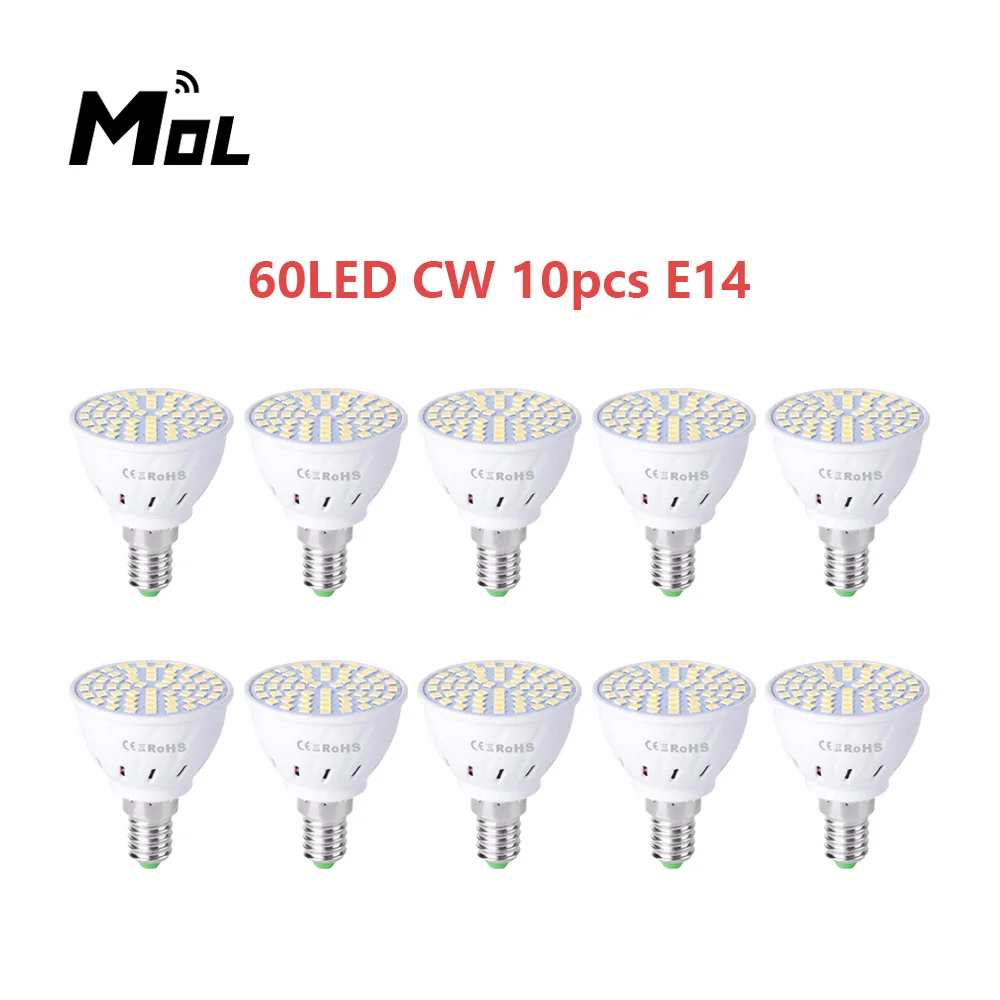 

MOL E14 220V 10pcs LED Lamp Cup Spotlight 60LED Light Chandelier Replace Halogen Bulb