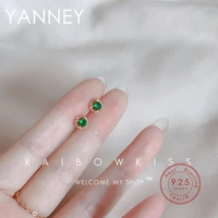 yanney silver color emerald round gemstone stud earrings women girls fashion luxury jewelry gift