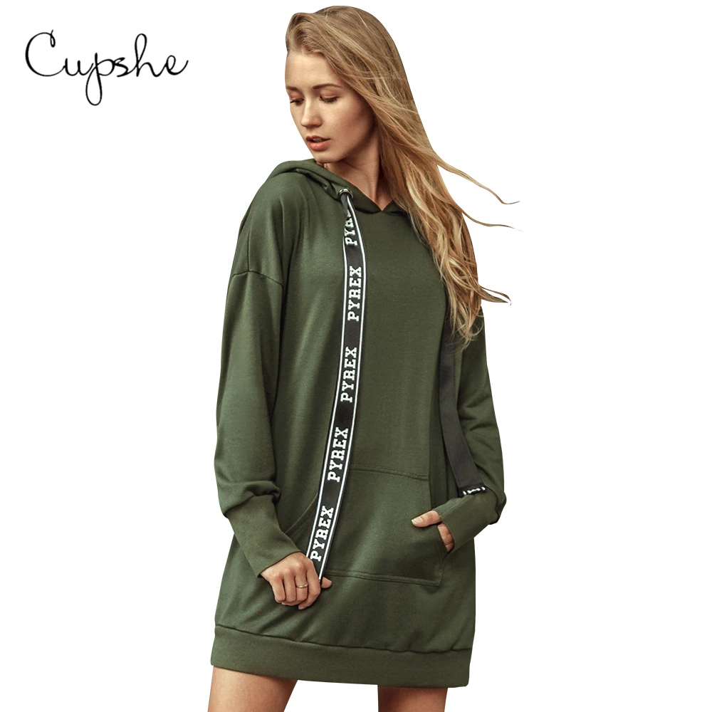 CUPSHE оливковое длинное худи на шнурке, Женская Повседневная Толстовка с длинным рукавом и карманом, пуловеры, топы, весна-осень, спортивная одежда
