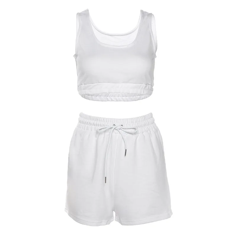 

2021 Sleeve V-Neck Sexy Crop Tank Top Biker Shorts 2 Piece Set Autumn Winter Women Fashion Streetwear Tracksuit