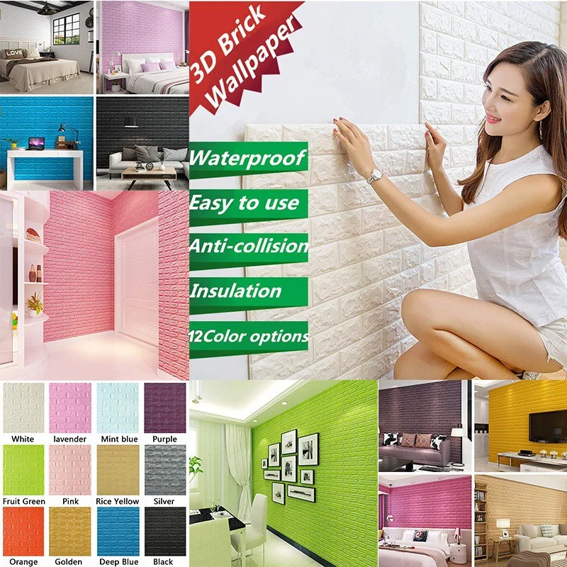 

Large Size 77X70cm PE Foam 3D Wallpaper DIY Wall Stickers Decor Embossed Brick Stone