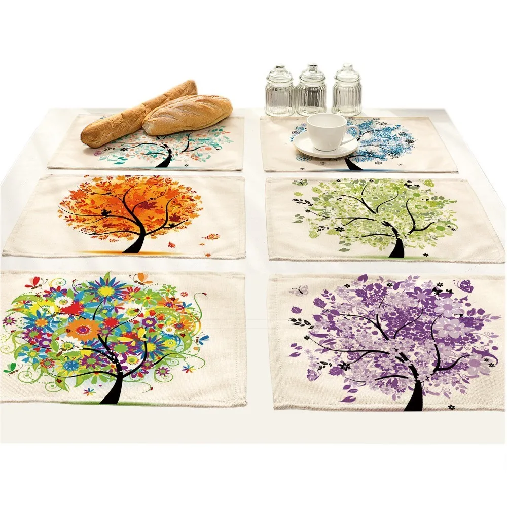 Тканевые подставки с принтом дерева растениями коврики для обеденного стола