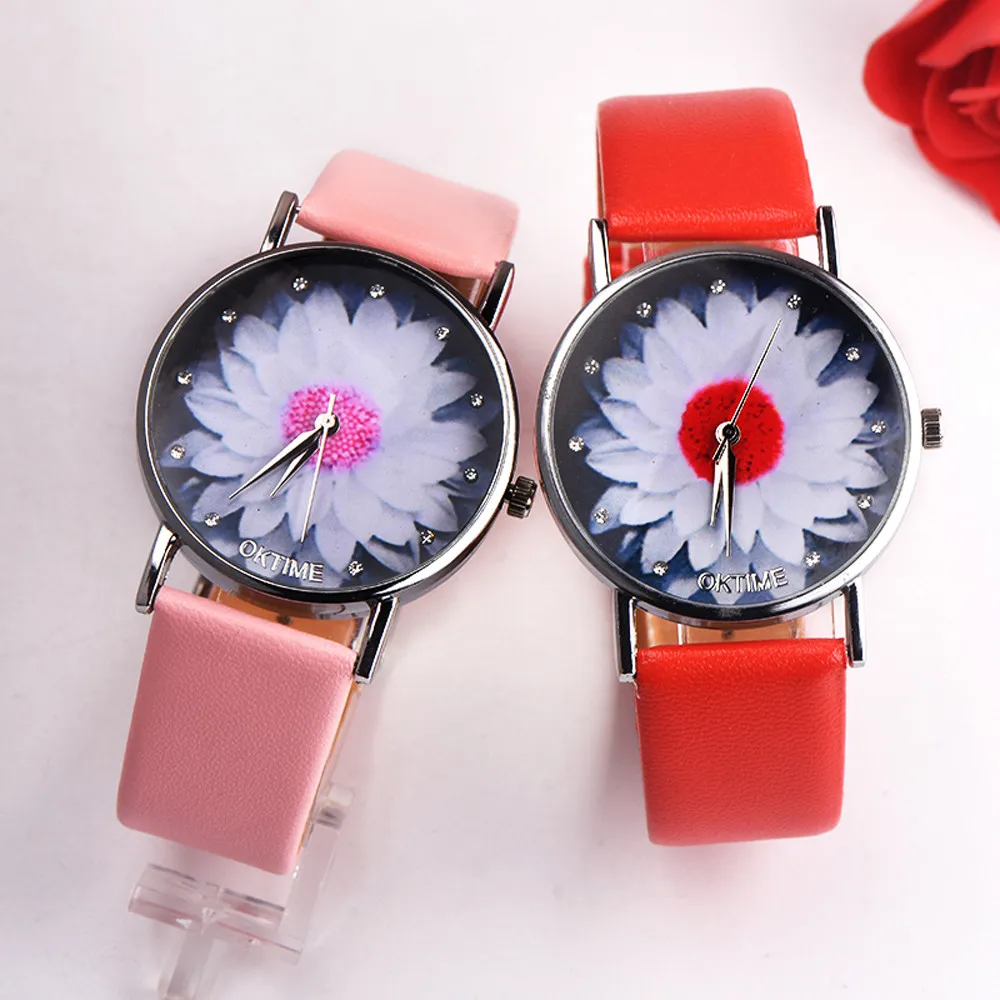 

Women Men Unisex Casual Flowers Clocks Canvas Leather Analog Quartz Watch Ladies Watch Top Brand Luxury Clock Relogio Masculino