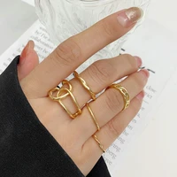 5pcsset fashion rings gold color round hollow geometric rings set for women fashion cross twist open ring joint ring jewelry