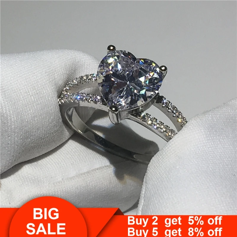 Королева сердца кольца 925 стерлингового серебра роскошный 3ct Сона cz обручальное