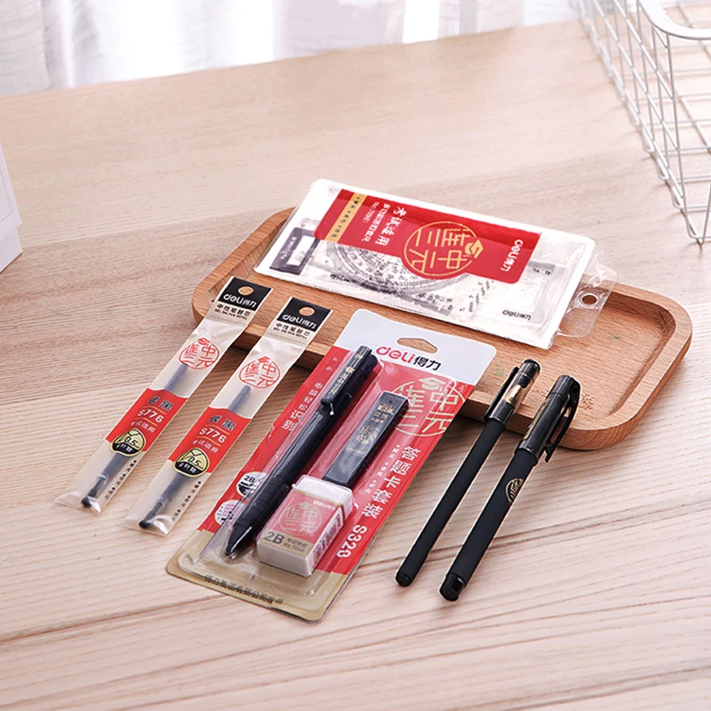 Deli Drawing Set Ruler + Gel Pen Painting Card 2B Pencil Refill Eraser Pencils Builder for School Items Supplies 6696 | Канцтовары для