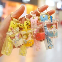 new cartoon acrylic unicorn milk tea cup keychain car bag pendant personality keychain couple keychain jewelry wholesale