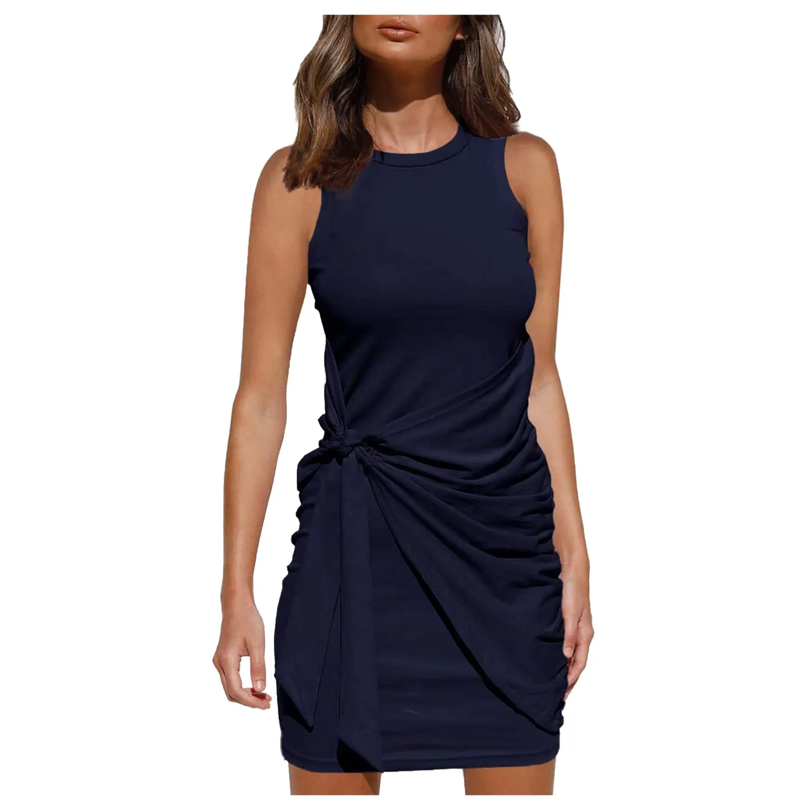 

Womail dress summer dress tank dress Women Summer Casual Sleeveless Round Neck Tight-fitting Mini Dress vintage dress sexy dress