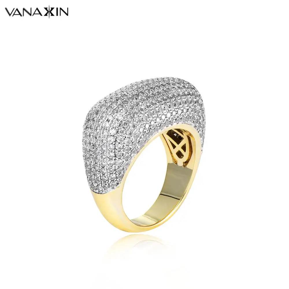 

VANAXIN Micro Paved Cz Cubic Zircon Stone Ring For Men Hip Hop Punk Jewelry Party Gift Fashion Brass Jewels High Quality Rings