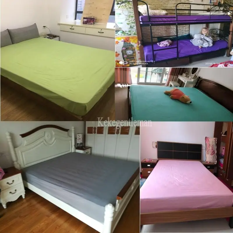 

40 100% Polyester Solid Fitted Sheet Mattress Cover With Elastic Band Bedding Linens Bed Sheet