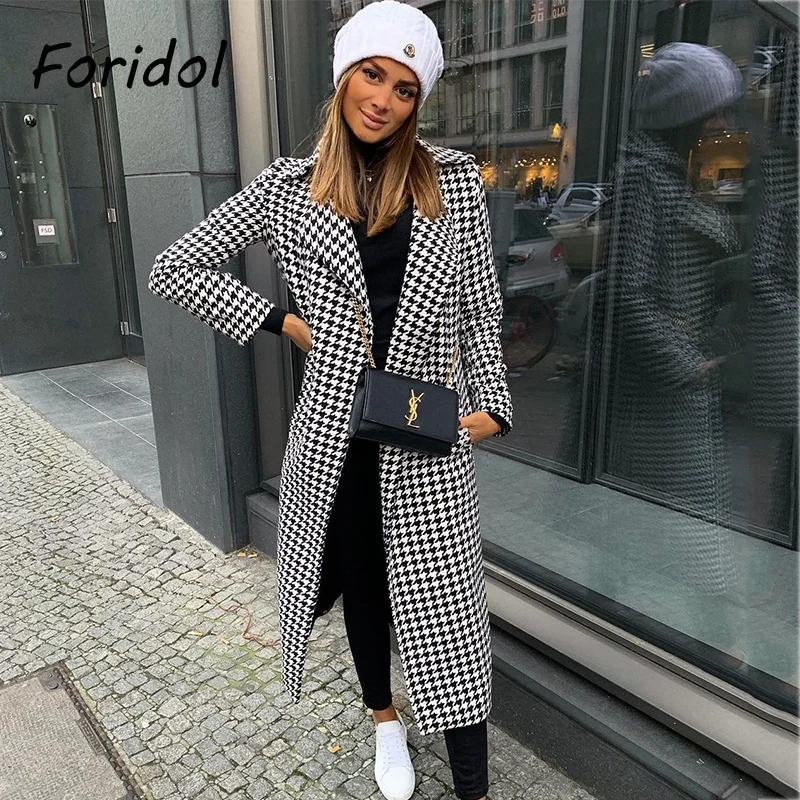 

Женское твидовое пальто с принтом «гусиная лапка»