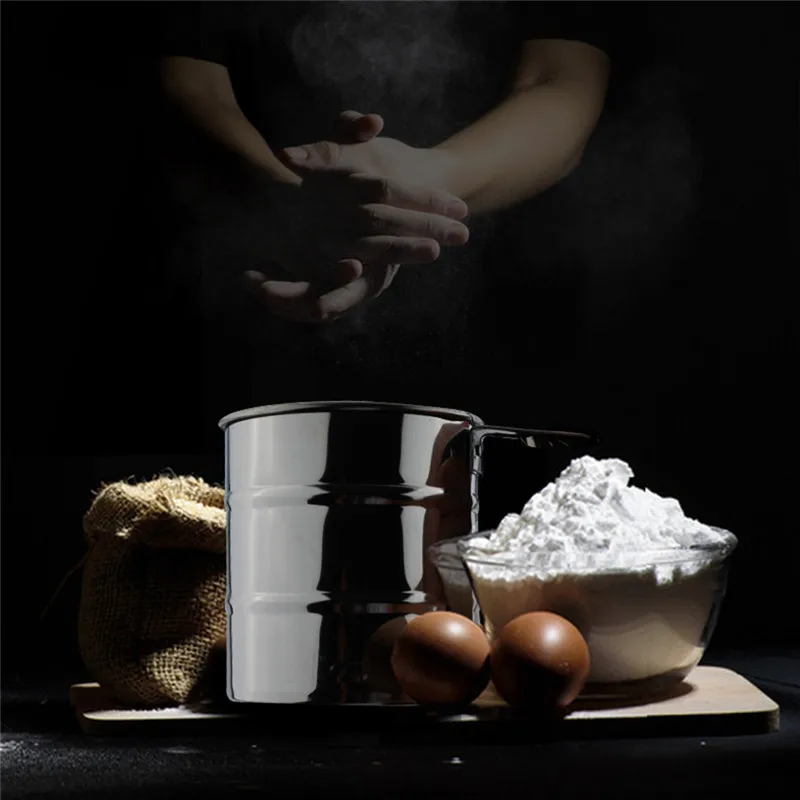 High Quality Stainless Steel Mesh Flour Sifter Mechanical Baking Icing Sugar Shaker Sieve Cup Shape Bakeware Pastry Tools | Дом и сад