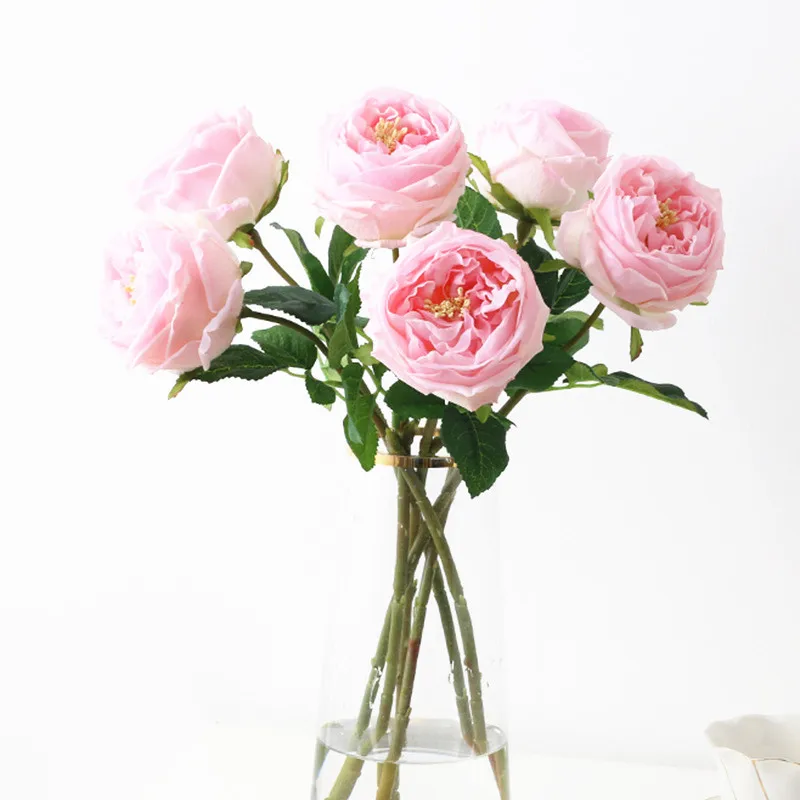 

6 Stems/Lot Austen Rose Home Decoration Latex Real Touch Wedding Artificial Pink Flower Floral Event Party Display - INDIGO