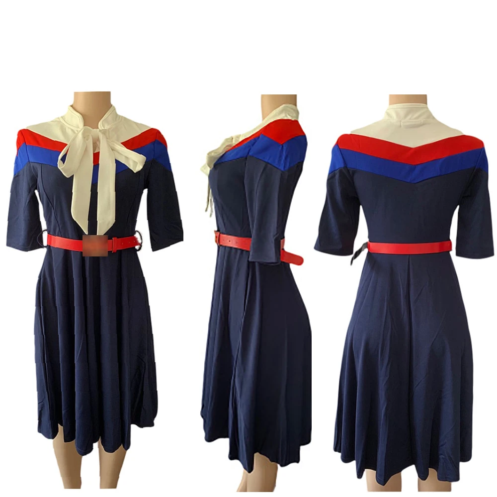 Платье женское ТРАПЕЦИЕВИДНОЕ средней длины с бантом и полосками|Женские платья|