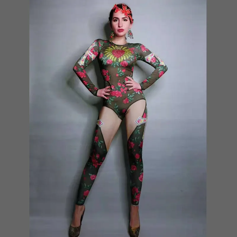 Пикантные эластичные колготки Стразы комбинезон женский с длинным рукавом