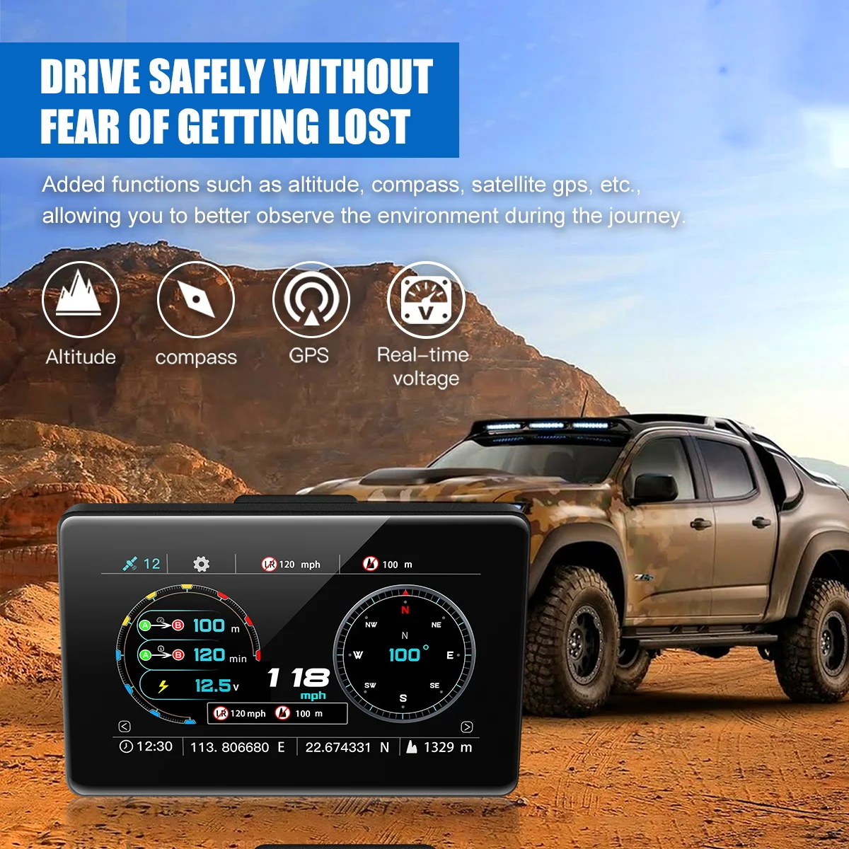 $57.22 Autory G5 Car Horizontal Slope Meter GPS Inclinometer Speedometer Compass Pitch Angle touch display screen HUD head up display