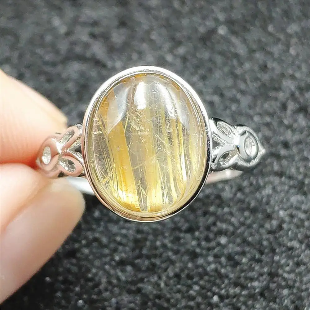 Топ натуральное золото Рутиловый Кварц регулируемое кольцо камень кристалл 12x9