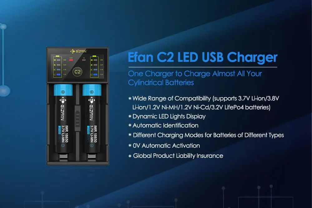 Elan Eizfan C2 Универсальное зарядное устройство 2 слота 5 в 1A usb led Интеллектуальный
