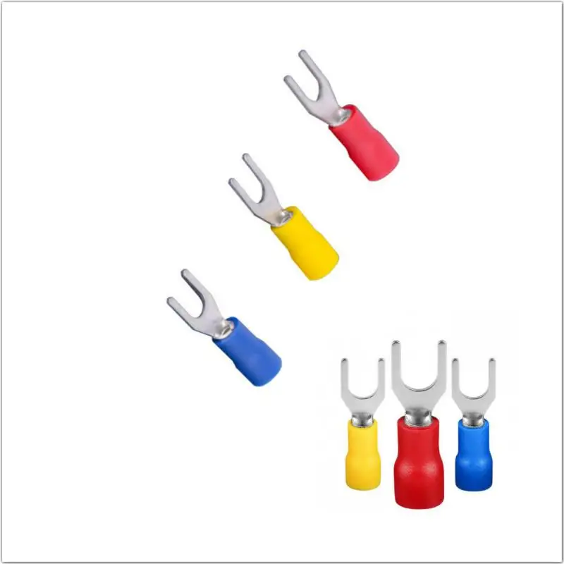 

100Pcs fork cable wire connector wire crimping terminal SV1.25-3 SV1.25-4 SV2-3 pre-insulated terminal red blue