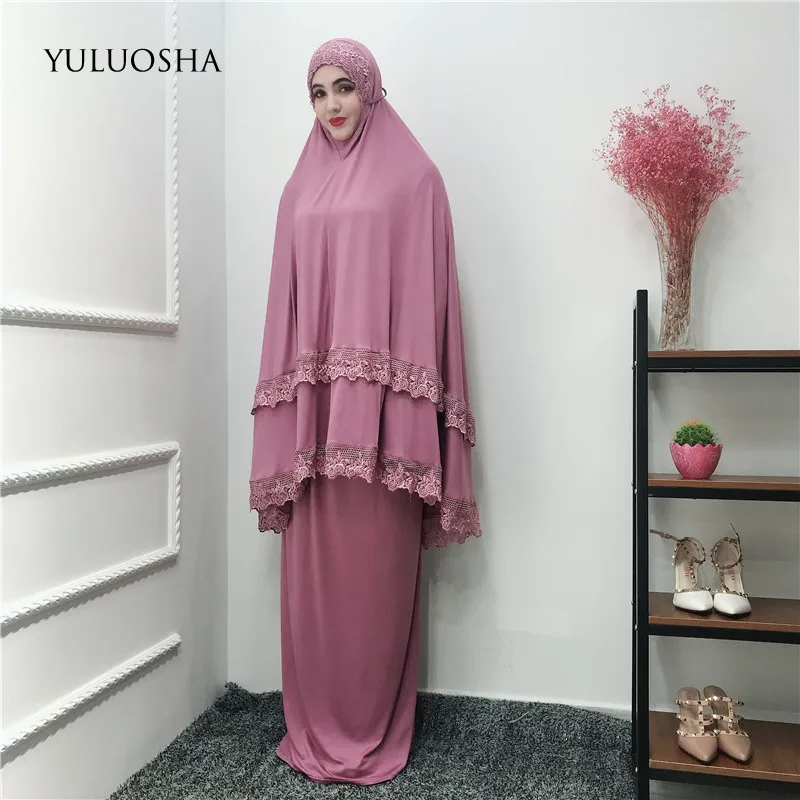 YULUOSHA Новое Женское модное розовое мусульманское вечернее платье с рукавами