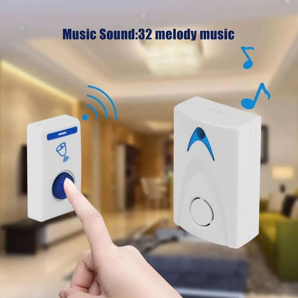 

504D LED Wireless Doorbell Intelligent Security Door bell & Wireles Remote control 32 Tune Songs White Home Use Door Bell Chime