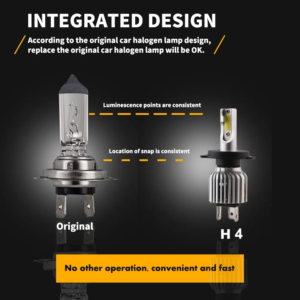 YM E-Bright 2 шт. светодиодные лампы для автомобильных фар H1 H3 H7 H8 H11 9005 9006 H4 COB 30 Вт D9 12 В 24
