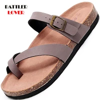 soft cork slippers for men 2021 summer new style korean fashion sandals all match angle slippers set toe male beach footwear