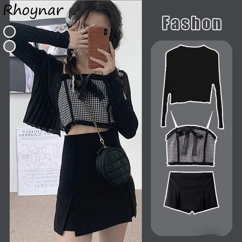 

Комплекты Женский приталенный сексуальный наряд для девушек уличная одежда клетчатый складной мини Ulzzang шикарный дизайн корейский Ретро Л...