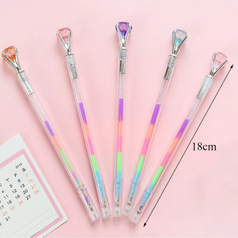 

7Pcs Creative Cartoon Multicolor Gel Pen Cute Colored Diamonds Shape Soft Glue Quick Dry Water Pen Children Gifts School Suppli