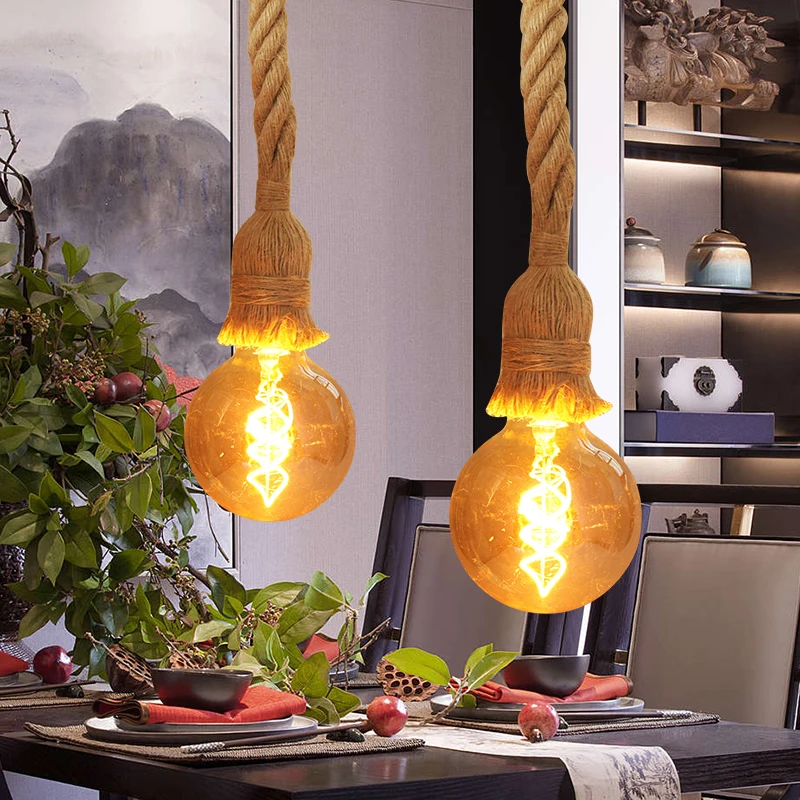 Винтажный подвесной светильник из пеньковой веревки E27 1 М 5 м 2 3 AC85-265V Лофт