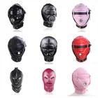 Кожаный капюшон для сенсорных игр БДСМ, для взрослых, маска для фетиша, бондажа на всю голову, капюшон с приколами, секс-игрушки для рабыни