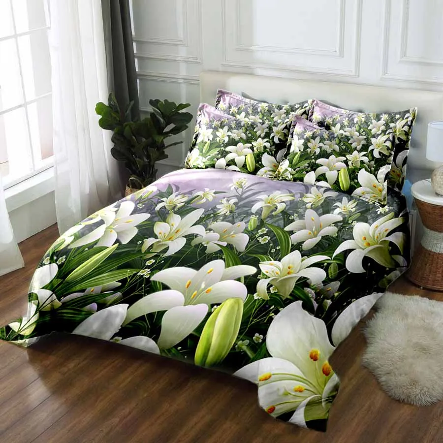 

luxury cotton bedding set Home Textiles queen size bed linen pillowcase duvet cover set 3d printed abstract flower plants design