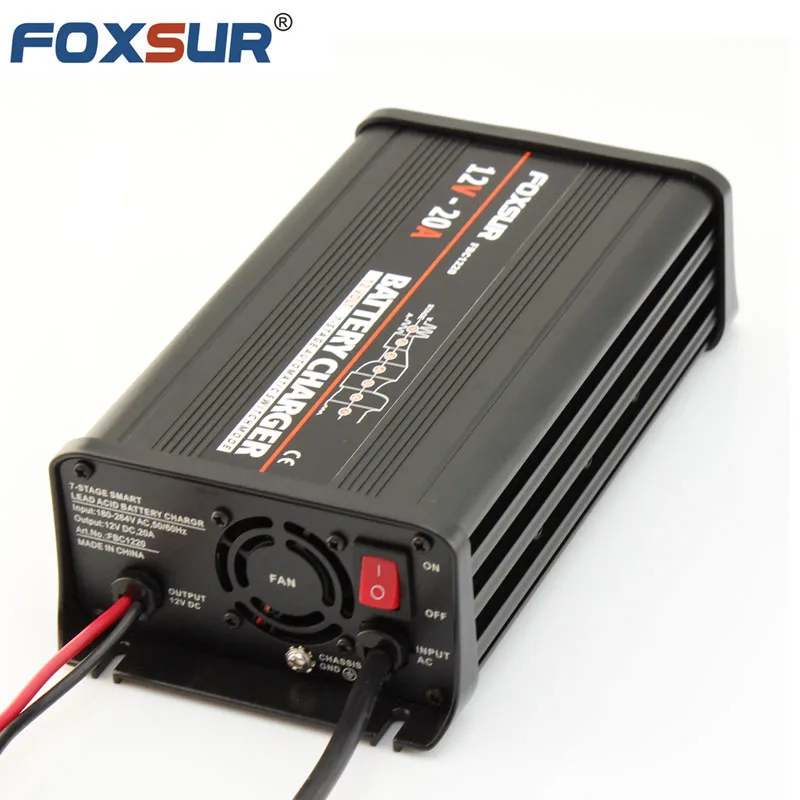 FOXSUR мотоцикл автомобильное зарядное устройство для быстрой зарядки 12v 10A/20A 7-ступенчатая свинцово-кислотный высокой мощности умное устройство для зарядки - Цвет: 12V 20A