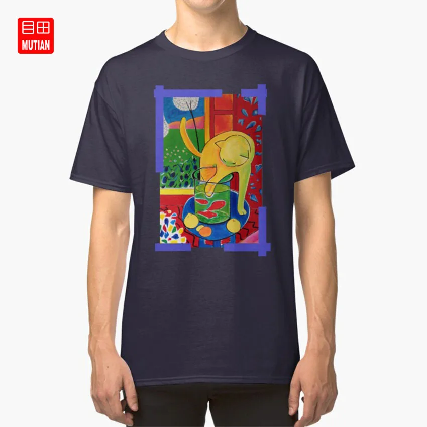 Женская футболка Анри Матисс с принтом Кот красным рыбием шляпа лентой на утином