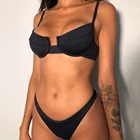 Новинка 2021, женский купальник из двух частей, сексуальное бикини, однотонный черный купальный костюм, летняя пляжная одежда, купальник