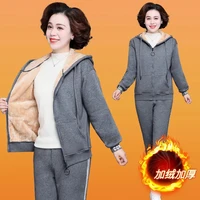 winter thicken fleece hooded mom tracksuit women plus size two piece set casual warm zip up sweatshirt and pant suit loungewear