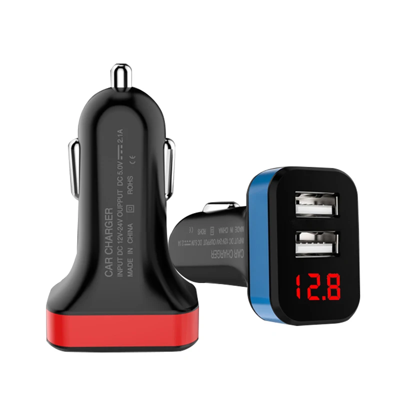 Светодиодный дисплей, автомобильное зарядное устройство с двумя USB разъемами для Apple iPhone XR XS 6 7 8 Plus huawei Xiaomi samsung S8 S9, автомобильный адаптер 2.1A
