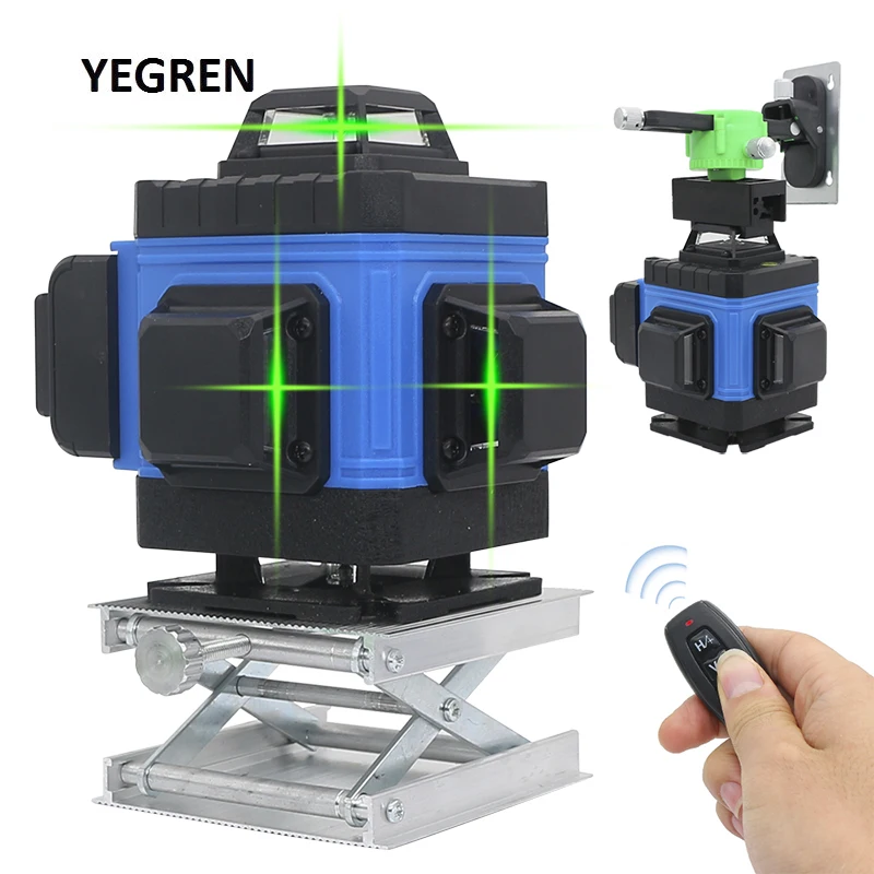 

Лазерный 3D уровень, самонивелирующийся нивелир с 16 линиями зеленого цвета, с металлической подъемной платформой и аккумулятором