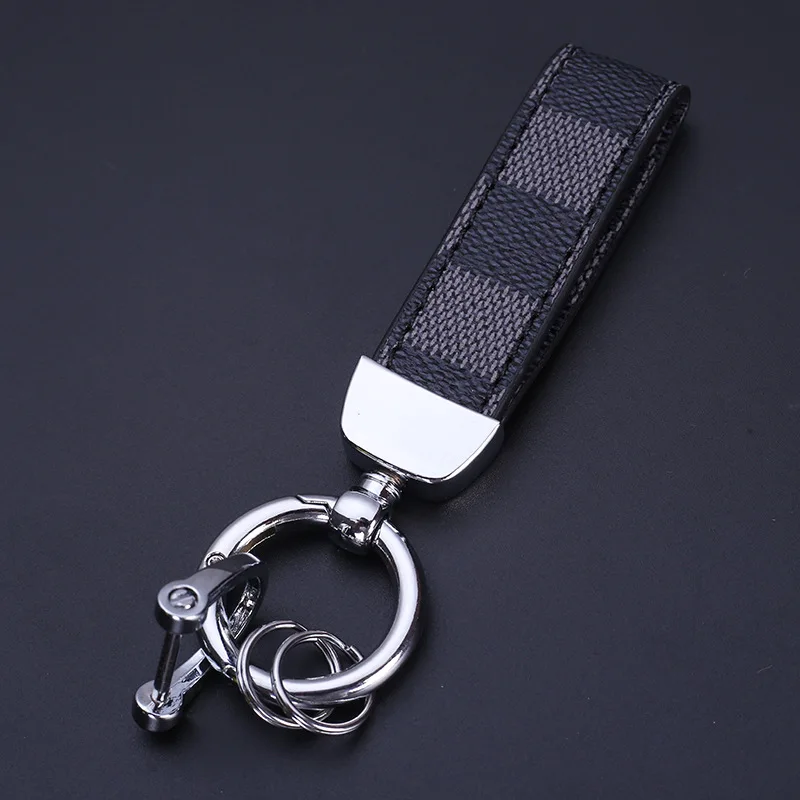 

Luxury Genuine Leather Lanyard Keychain Men Women Square Pattern Gunmetal Buckle Car Key Ring Holder Jewelry Gift Chaveiro