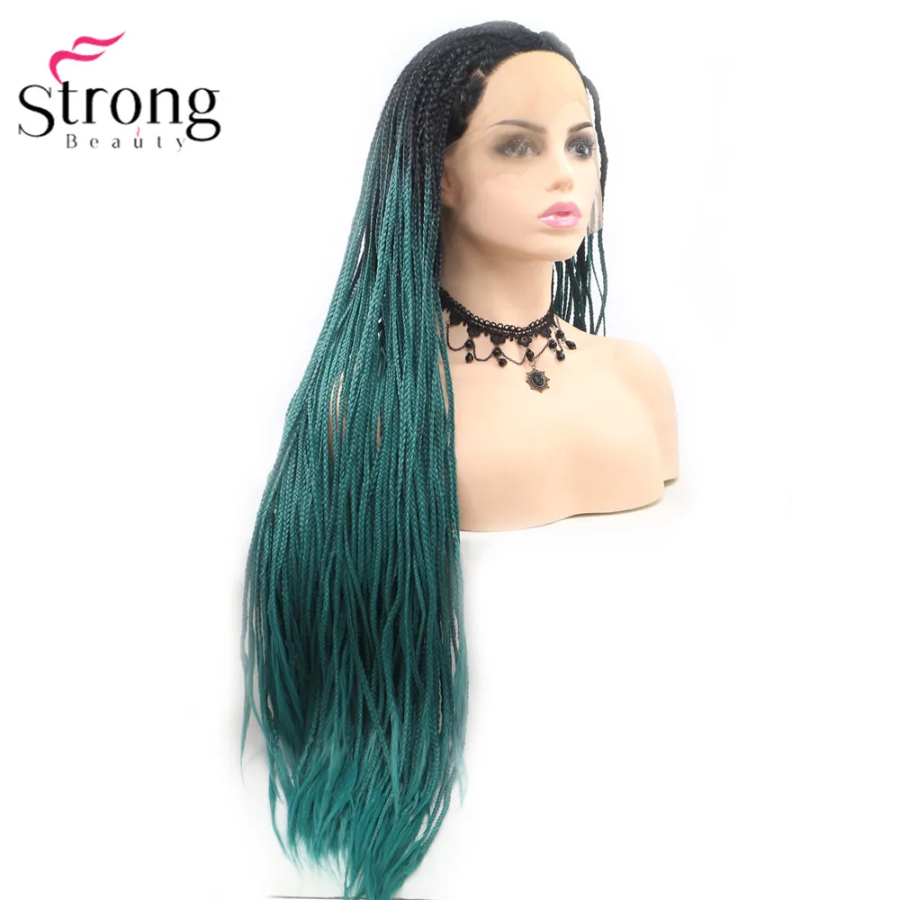StrongBeauty коробка коса Кружева спереди длинный черный парик Омбре Синтетический Плетеный ящик косы парики для женщин - Color: XWY181-Blue