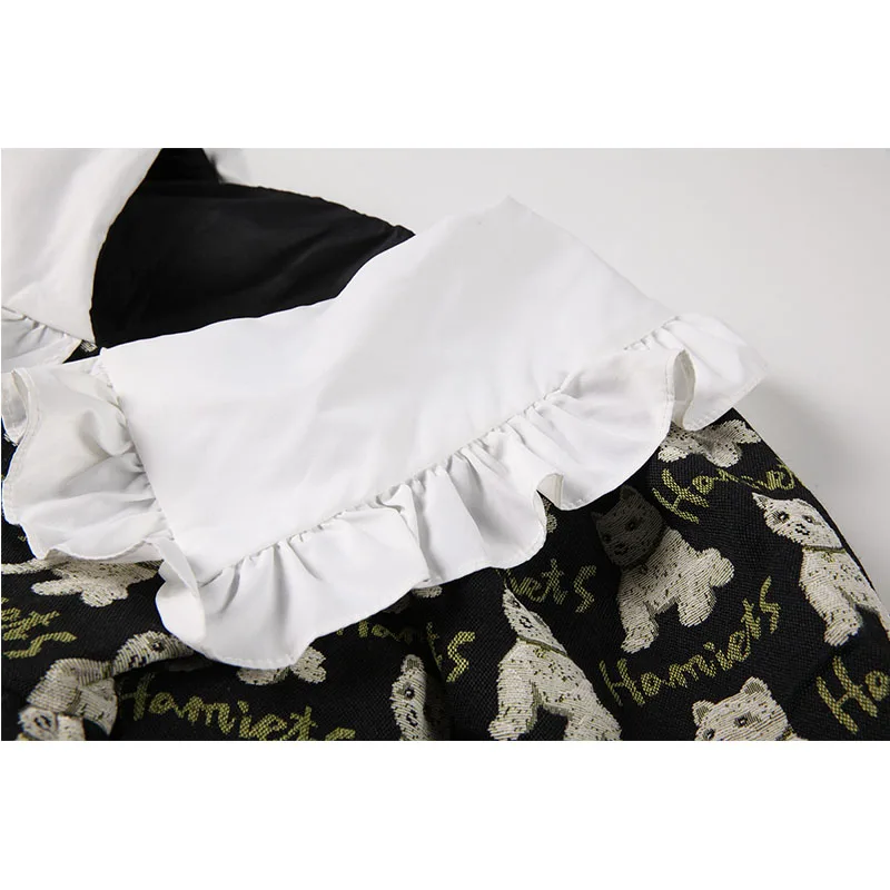 Женское мини-платье с длинным рукавом черное платье рисунком милой собаки и