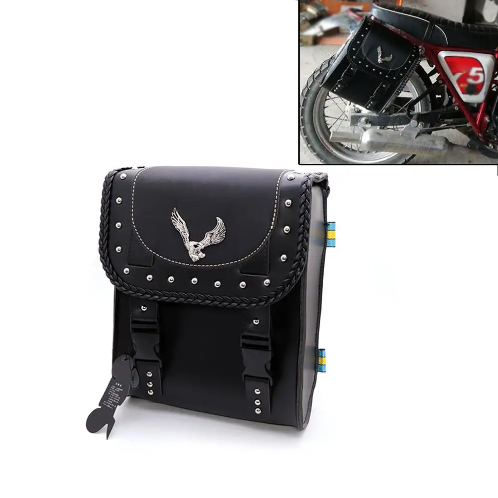 Motorcycle Saddlebag Black Faux Leather Saddle Tool Side Bags For Honda Suzuki Halry Cafe Racer Custom |