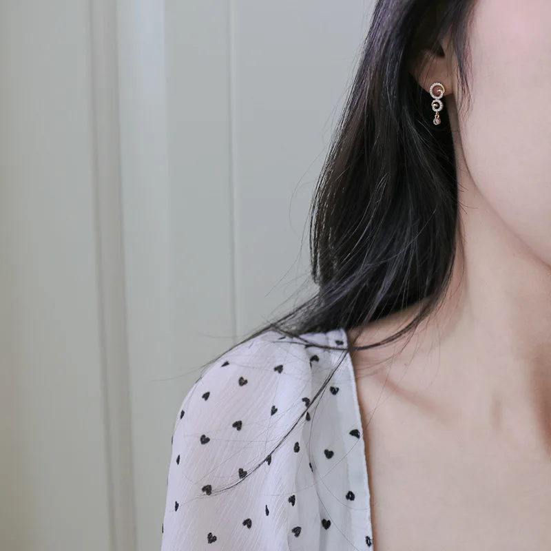 

S925 Diamond-encrusted Hollow Circle Earrings Zircon Simple Temperament Exquisite High Sense Earrings for Women