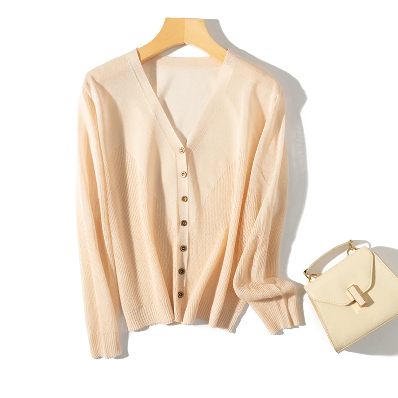

Summer fashion hollow silk linen V-neck knitted cardigan lightweight clothing air-conditioning shirt short jacket women