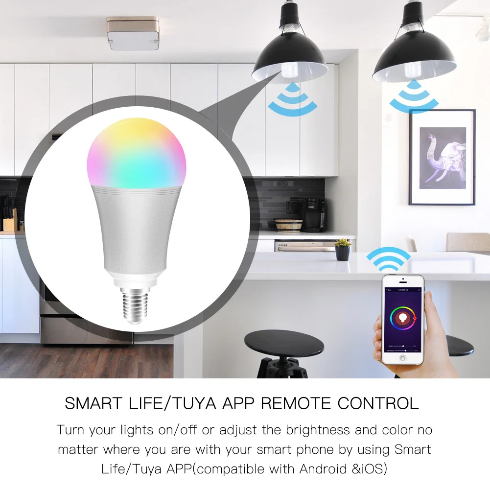 WiFi Smart Light Bulb Intelligent Colorful LED Lamp 7W RGBW APP Remote Control Works with Alexa Google for Home E14 | Обустройство