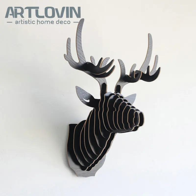 

Скандинавские современные деревянные поделки "сделай сам" голова оленя, Европейское украшение дома, миниатюрные фигурки животных для домаш...