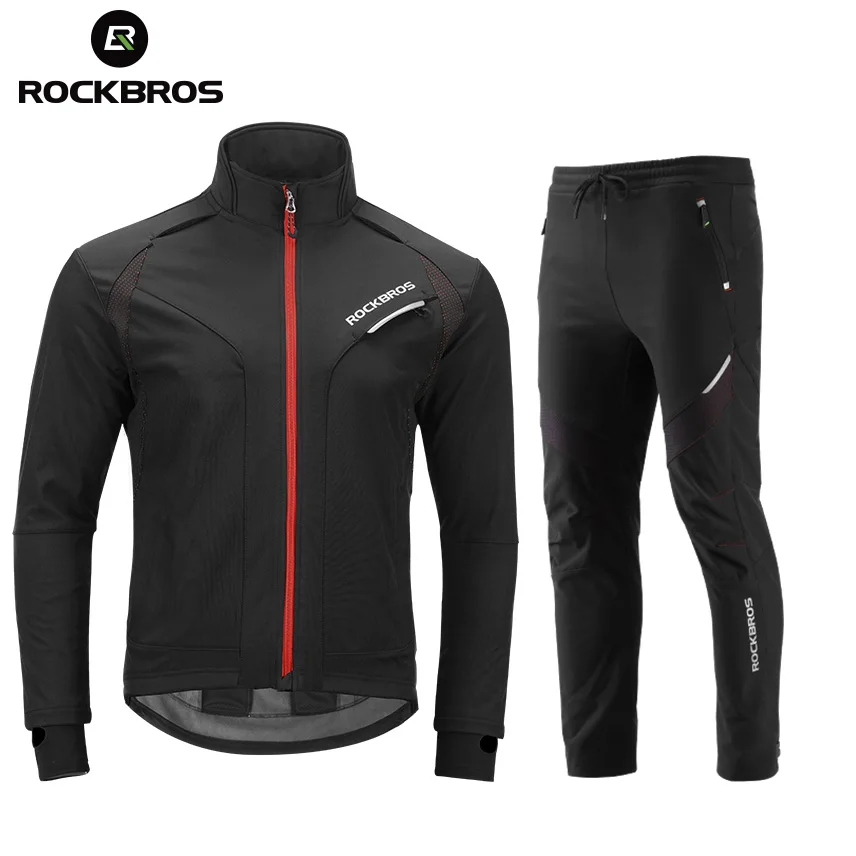 

ROCKBROS Long sleeve Cycling Sets Winter Thermal Fleece Jersey Windproof Reflective Jacket Bicycle Sportswear Cycling Clothings