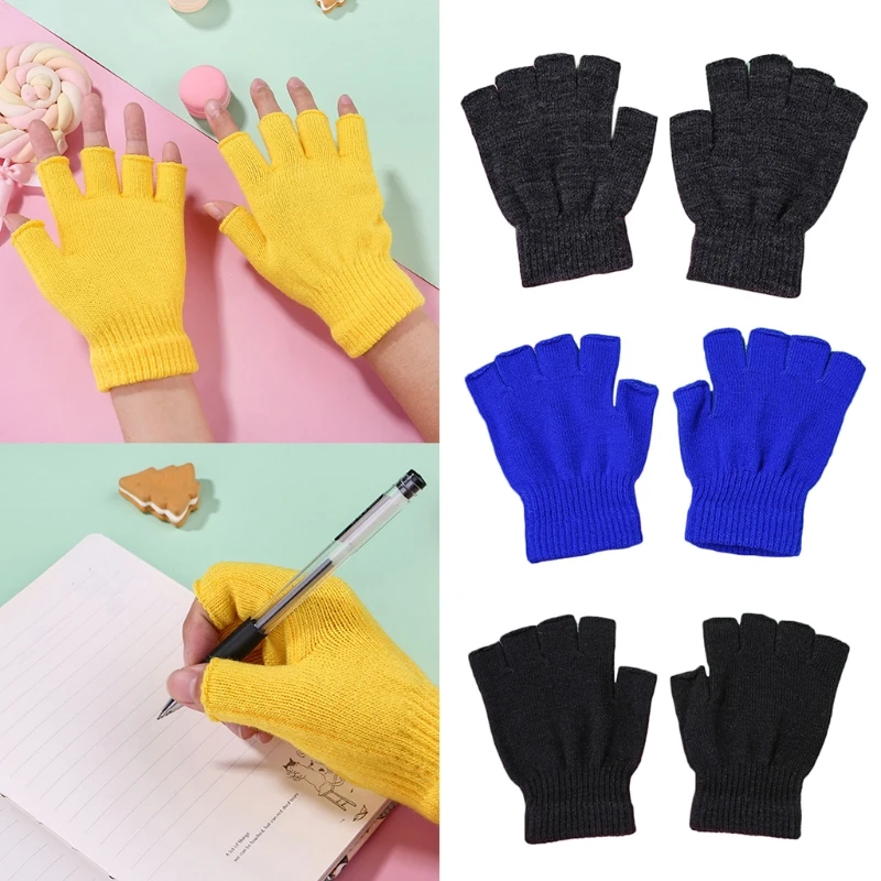 6 пар в партии Унисекс для мужчин и женщин Зимние вязаные перчатки без пальцев