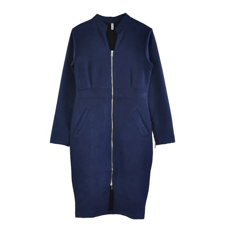 TAOVK High Street Suede Платье женское с длинным рукавом Bodycon платье с молнией винтажный воротник-стойка офисные женские платья